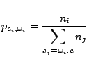 $\displaystyle p_{c_i,\omega_i} = \frac{n_i}{\displaystyle{\sum_{s_j=\omega_i.c}n_j}}$