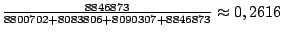 $ \frac{8846873}{8800702+8083806+8090307+8846873}\approx 0,2616$