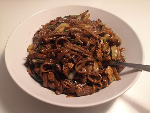 A plate of home-made pad see ew.