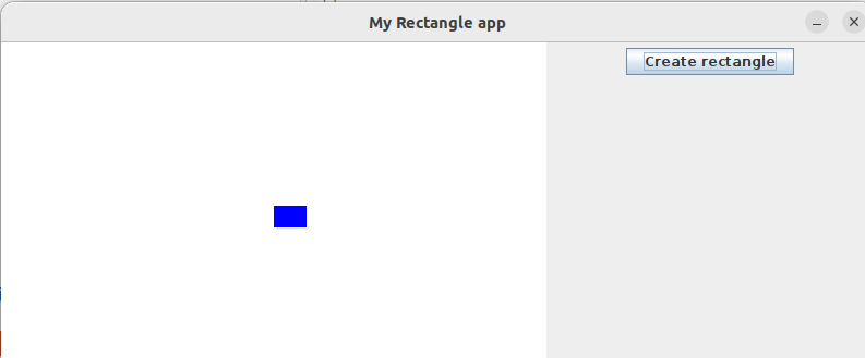 Image de la fenêtre obtenue : une fenêtre avec un rectangle gris vide contenant un bouton “Create Rectangle” et un rectangle blanc contenant un rectangle bleu
